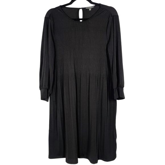 NWT, Adrianna Papell, Size Medium, Black Pleated Knit Shift Dress, Crew Neck - Picture 1 of 6